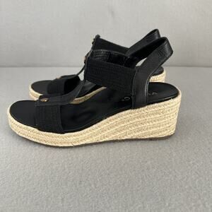 Vionic Calera Leather Wedged Espadrille Sandals Women’s Size 7.5 Black